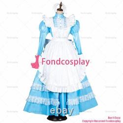 Cross dressing sissy maid lockable baby blue PVC vinyl dress Uniform CD/TV G1805