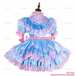 Cross dressing sissy maid lockable baby blue Satin Uniform costume CD/TVG1992