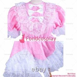 Cross dressing sissy maid lockable baby pink organza satin dress UniformG1479