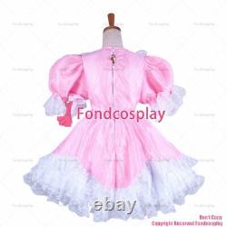 Cross dressing sissy maid lockable baby pink organza satin dress UniformG1479