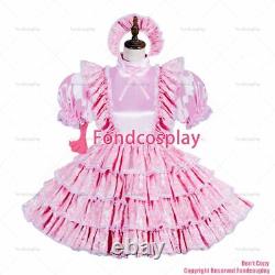 Cross dressing sissy maid lockable baby pink satin dress costume CD/TVG3822