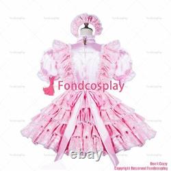 Cross dressing sissy maid lockable baby pink satin dress costume CD/TVG3822