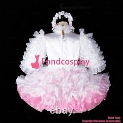Cross dressing sissy maid lockable baby white satin organza dress CD/TVG2394