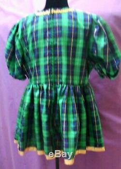 Cute Holiday Green Gold Sissy Dress Adult Baby Little Girl Attached White Apron