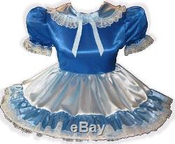 Cynthia Custom Fit Blue Satin Adult LG Baby Sissy Dress LEANNE