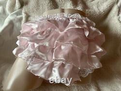 DOUBLE LAYERS Sissy Panties, Baby pink Satin, Frills All Around Mens Waist 40