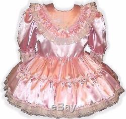 Darla CUSTOM Fit Pink Satin Ruffles Adult Little Girl Sissy Baby Dress LEANNE