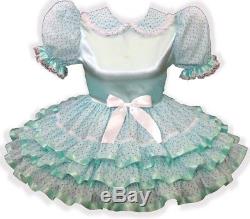 Debbie CUSTOM FIT Mint Satin Rosebuds Ruffles Adult Baby Sissy Dress LEANNE