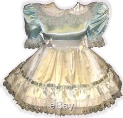 Deborah Custom Fit Blue & White SATIN Adult Baby LG Sissy Dress LEANNE