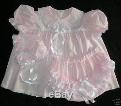 DreamyBB ADULT SISSY EYELET BABY DRESS SET BONNET Baby Pink