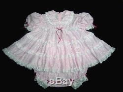 DreamyBB ADULT SISSY PINK EYELET BABY TEA DRESS SET snap crotch