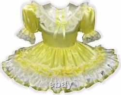Ella Custom Fit Lacy Yellow White SATIN Bows Adult Baby LG Sissy Dress LEANNE