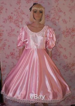 SISSY ADULT BABY PINK SATIN FRILLY LACE BIB TV CD FANCY DRESS LOLITA  COSPLAY md 