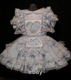 French Maid Baby Blue Satin Adult Sissy Dress Role Play Tailor-made