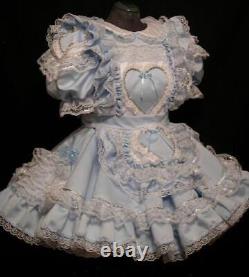 French Maid Baby Blue Satin Adult Sissy Dress Role Play Tailor-made