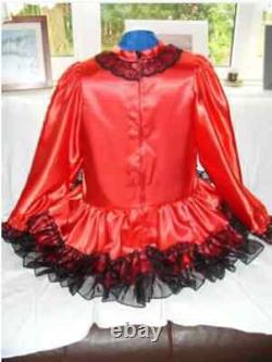 French Maid Sissy Adult Baby Neutral Red Satin dress cosplay costume Tailor-made