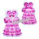 French Lockable Adult Sissy Baby Polka Dots Hot Pink Satin Dress Cosplay Tailor