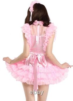 GOceBaby Sissy Maid Lolita Cosplay Abdl Pink Satin Lace Ruffle Lockable Dress