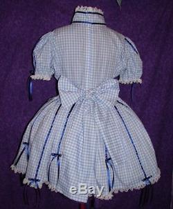 Gingham & Ribbon Blue Sissy Lolita Adult Baby Dress Aunt D