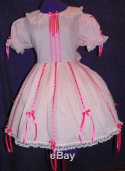 Gingham & Ribbon Lilac Sissy Lolita Adult Baby Dress Aunt D