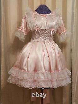 Graceful Pink Satin Sissy Dress, Lolita, Adult Baby, Custom Made, Dress Aunt D
