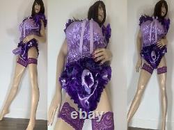 High Shine Silky Soft DOUBLE Satin Sissy Maid Padded/Ribbed Sleeve Romper Lilac