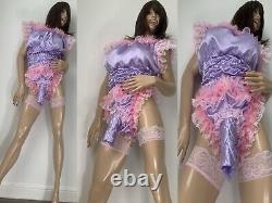 High Shine Silky Soft DOUBLE Satin, Sissy Maid Padded/Ribbed Sleeve Romper Lilac