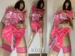 High Shine Silky Soft DOUBLE Satin Sissy Maid Padded/Ribbed Sleeve Romper Pink