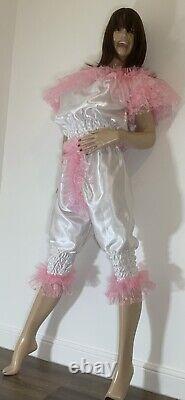 High Shine Silky Soft Satin, Sissy Maid 3/4 Romper/Play Suit Front/Rear Zipper