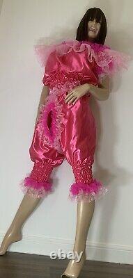 High Shine Silky Soft Satin Sissy Maid 3/4 Romper/Play Suit Front/Rear Zipper