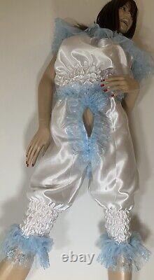 High Shine Silky Soft Satin, Sissy Maid 3/4 Romper/Play Suit Front/Rear Zipper