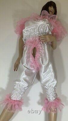 High Shine Silky Soft Satin, Sissy Maid 3/4 Romper/Play Suit Front/Rear Zipper