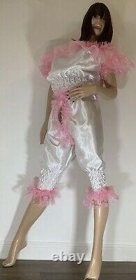 High Shine Silky Soft Satin, Sissy Maid 3/4 Romper/Play Suit Front/Rear Zipper