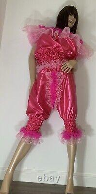 High Shine Silky Soft Satin Sissy Maid 3/4 Romper/Play Suit Front/Rear Zipper