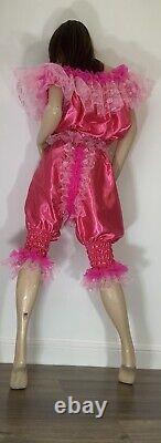 High Shine Silky Soft Satin Sissy Maid 3/4 Romper/Play Suit Front/Rear Zipper