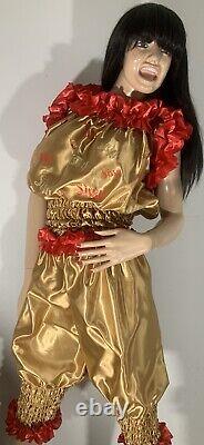 High Shine Silky Soft Satin Sissy Maid Vinyl Text 3/4 Romper/Play Suit Gold