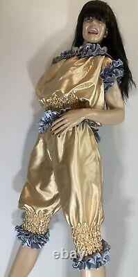 High Shine Silky Soft Satin Sissy Maid Vinyl Text 3/4 Romper/Play Suit Gold