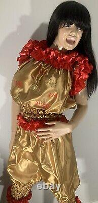High Shine Silky Soft Satin Sissy Maid Vinyl Text 3/4 Romper/Play Suit Gold