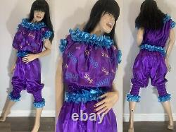 High Shine Silky Soft Satin Sissy Maid Vinyl Text 3/4 Romper/Play Suit Purple