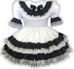 Jane CUSTOM Fit Black White Lacy Ruffles Adult Little Girl Sissy Dress LEANNE