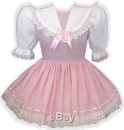 Kendra Custom Fit PINK GINGHAM & Eyelet Adult LG Baby Sissy Dress LEANNE