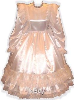 Kimberlina CUSTOM FIT White Satin Ruffle Gown Adult LG Baby Sissy Dress LEANNE