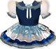 Kristan Custom Fit Blue & White Satin Adult Lg Baby Sissy Dress Leanne