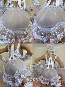 LUXURY DOUBLE SHEER ORGANZA & LACE SISSY MAID ADULT BABY FULL CUT PANTIES Lined