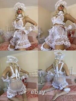 LUXURY DOUBLE SHEER ORGANZA & LACE SISSY MAID ADULT BABY FULL CUT PANTIES Lined