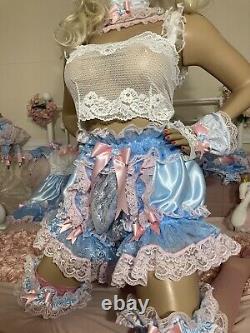 LUXURY SILKY SATIN CHIFFON LACE SISSY MAID ADULT BABY FULL CUT PANTIES Lined