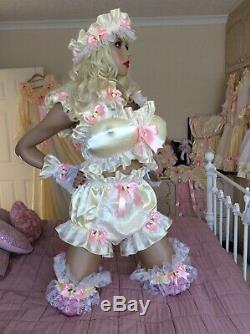 LUXURY SILKY SATIN FRILLY LACE SISSY MAID ADULT BABY DOLL FULL CUT PANTIES Lined