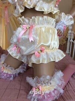 LUXURY SILKY SATIN FRILLY LACE SISSY MAID ADULT BABY DOLL FULL CUT PANTIES Lined