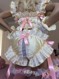 LUXURY SILKY SATIN FRILLY LACE SISSY MAID ADULT BABY DOLL TIE ON PANTIES lined