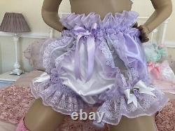 LUXURY SILKY SATIN FRILLY ORGANZA SISSY MAID ADULT BABY FULL CUT PANTIES Lined